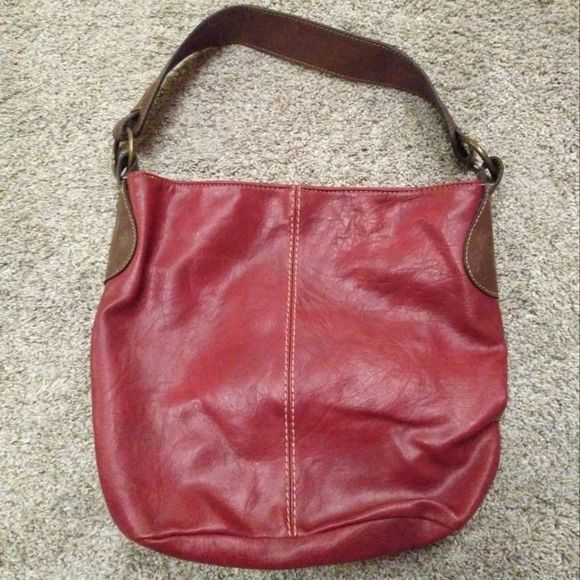 Axcess Bags Axcess Red And Brown Leather Shoulder Bag Handbag